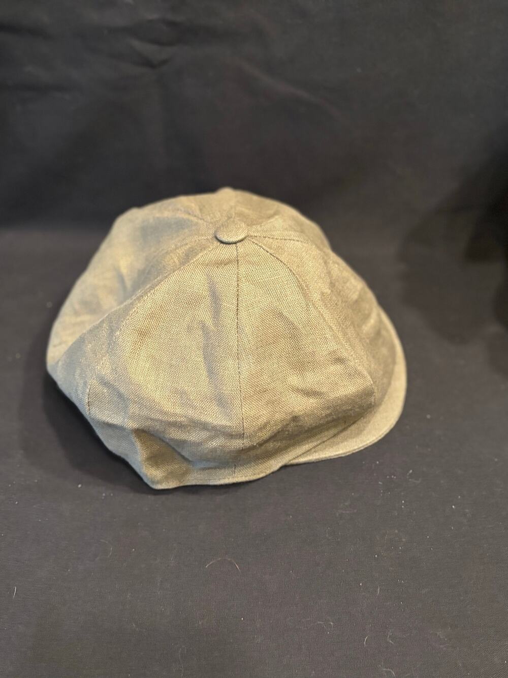 Men’s Hanna Hats of Donegal Irish Flat Driving Cap 100% Linen Khaki Green, L
